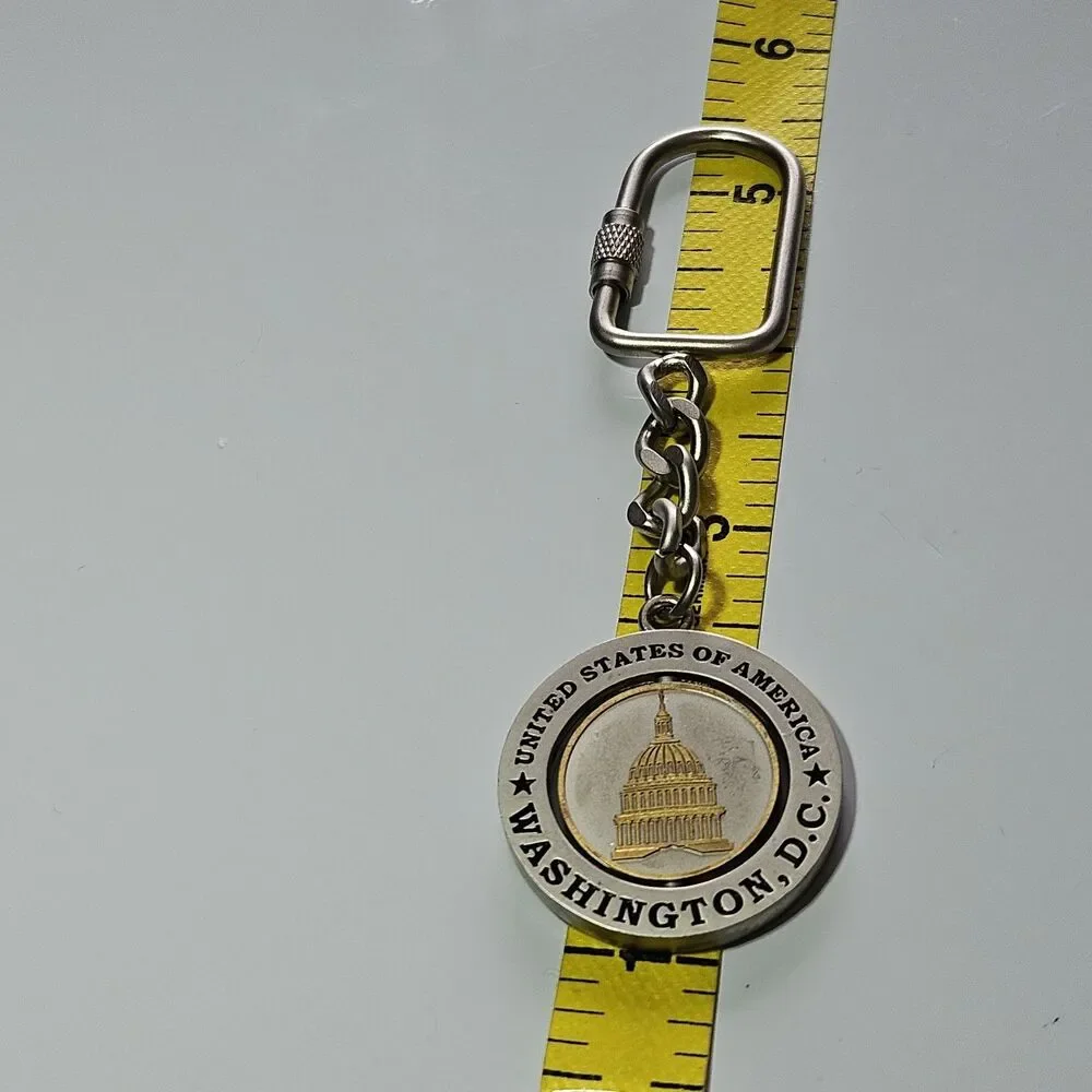 Vintage United States Washington DC Silver Tone Metal Spinner Keychain